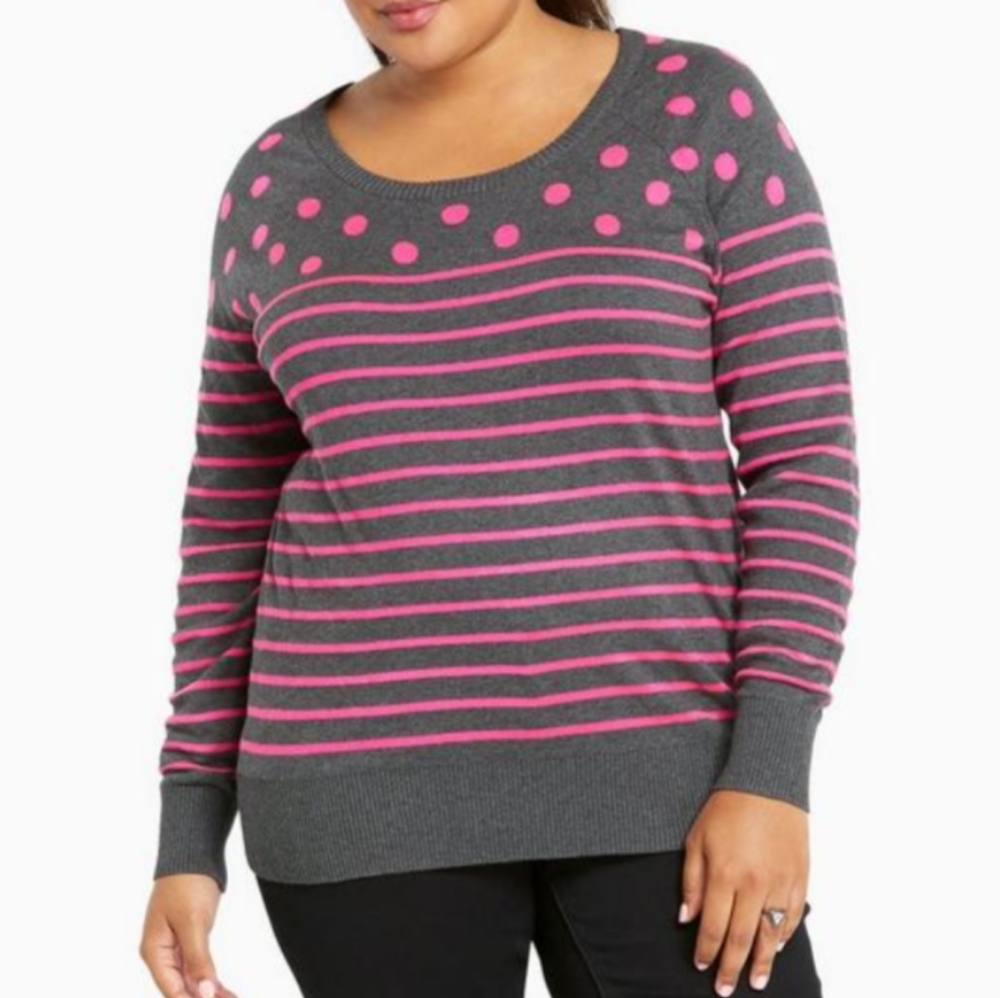 Torrid Polka Dot Stripe Split Sweater Knit Top